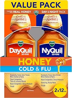 Vicks DayQuil and NyQuil Severe Cold & Flu, Honey, Liquid Over-the-Counter Medicine, 2x12 Oz