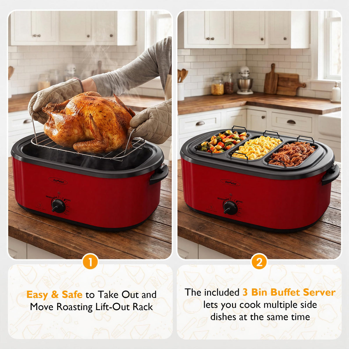Sunvivi Electric Roaster Oven, 28 Quart Capacity, Red