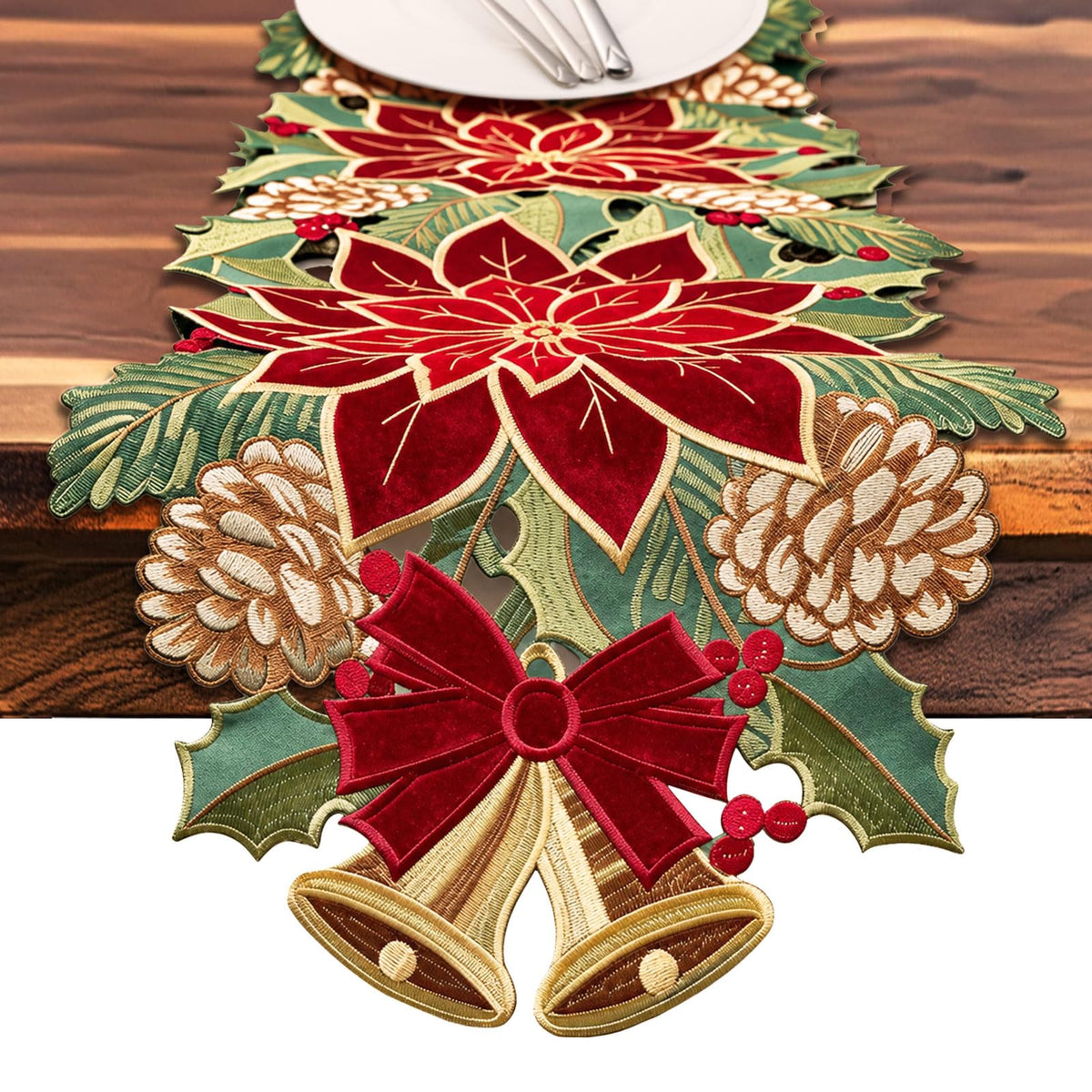Ritgssi Christmas Tree Table Runner, 14 x 72 Inches, Red Green