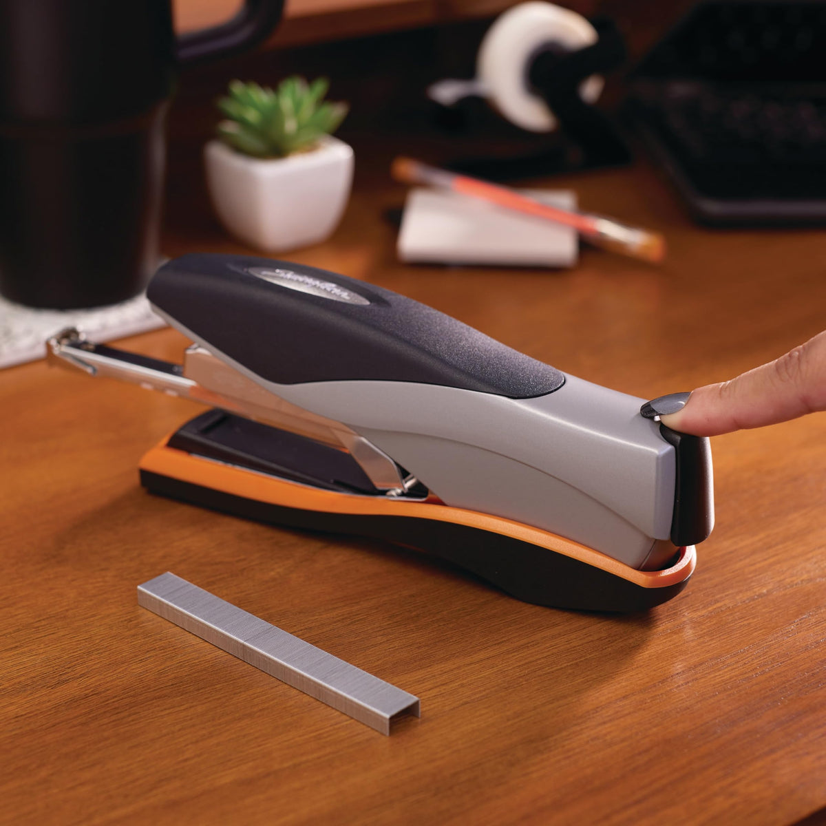 Stapler, 40 Sheet Capacity, Optima 40, Jam Free, Reduced Effort, Soft Grip, Metal, Orange and Gray (87845) by Swingline – Pack of 1, Plastic, Black/Silver, Model S7087845