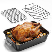 Armorbear Roasting Pan with Racks, Carbon Steel 16 x 11 Inch, Nonstick Black
