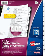 Avery Table of Contents Dividers, 10-Tab, White, 1 Set