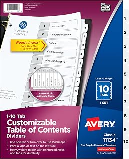 Avery Table of Contents Dividers, 10-Tab, White, 1 Set