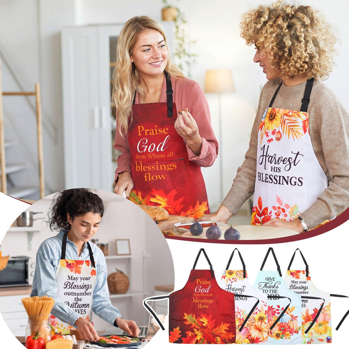 Colarr Fall Christian Aprons for Women, 4 Pack with Bible Verses, Colorful