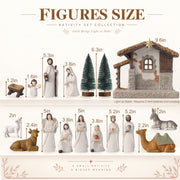 Gleemoria Nativity Scene with Lighted Stable, 17 Pieces, White