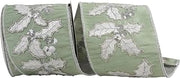 Reliant Ribbon Holly Embroidery Stitches & Sequins Deluxe Backed Wired Edge Ribbon, Mint