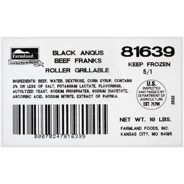 Black Angus Beef Frank Hot Dog - 5:1 -- 1 each. by Farmland – 15 pound