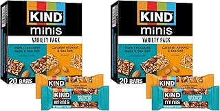 KIND Mini Snack Bars Variety Pack, Gluten Free, Low Sugar, Low Calorie Snacks, Dark Chocolate Nuts & Sea Salt, Caramel Almond & Sea Salt, 20 Count (Pack of 2)
