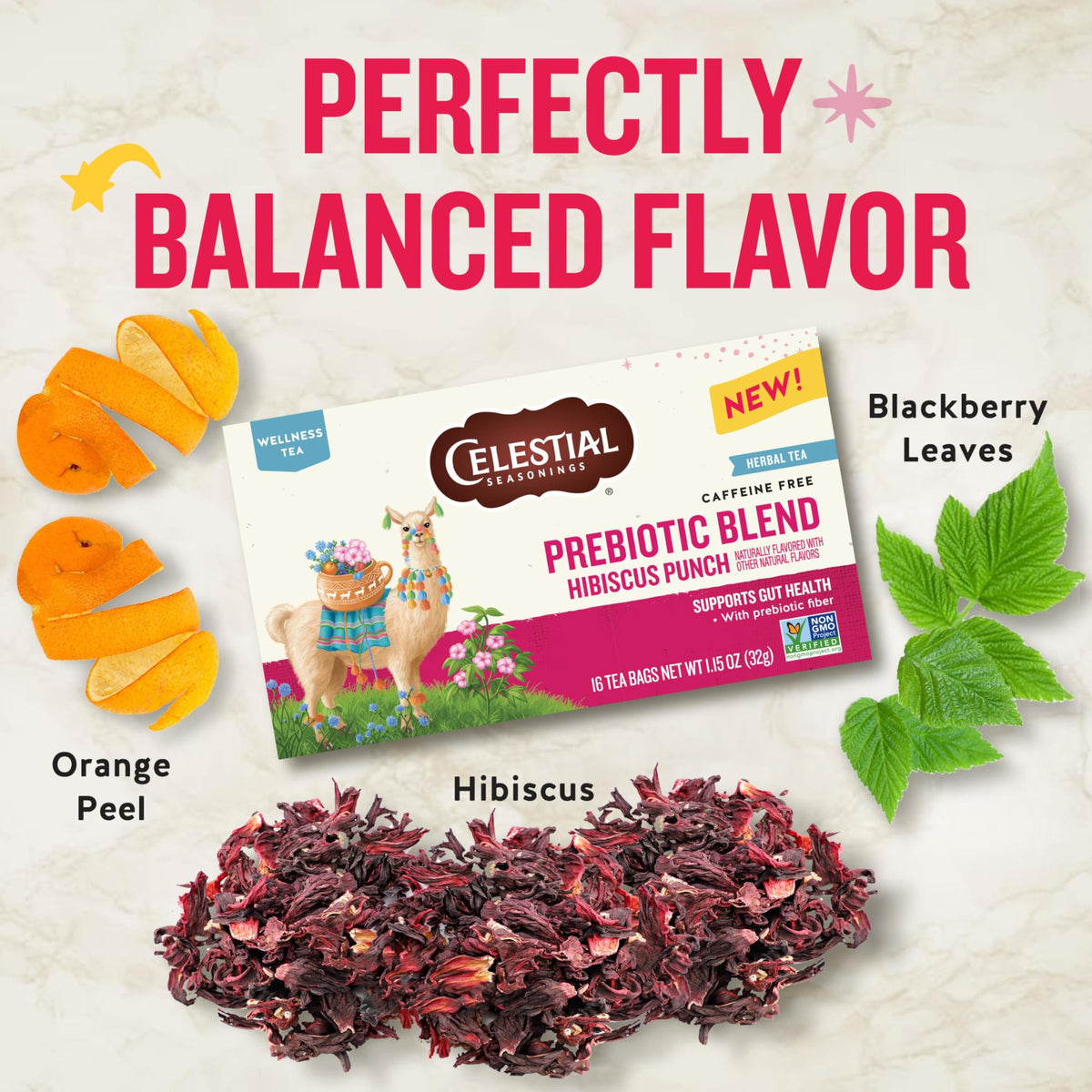 Hibiscus Punch Prebiotic Blend Wellness Tea by Celestial Seasonings – 16 Count (Pack of 2), Pack of 2