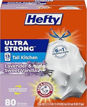 Hefty Ultra Strong 13 Gal Kitchen Trash Bags, White, Lavender Vanilla, 80ct