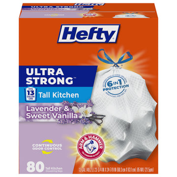 Ultra Strong 13 Gal Kitchen Trash Bags by Hefty – 80 Count (Pack of 1), 13.0 gallons, Plastic, White, Model E84544