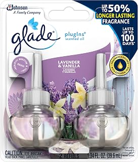 Glade PlugIns Refills Air Freshener, Scented and Essential Oils for Home and Bathroom, Lavender & Vanilla, 1.34 Oz, 2 Count (Pack of 3)