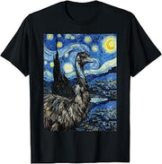 Emu in Van Gogh Starry Night Style Art T-Shirt