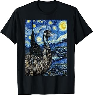 Emu in Van Gogh Starry Night Style Art T-Shirt