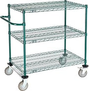 Nexel 3 Shelf Cart, Poly-Green, 36" L x 24" W x 40" H, Polyurethane Rigid Casters