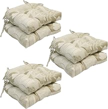 Blazing Needles 16-inch Rounded Back Jacquard Indoor Chair Cushion (Set of 2, 4, or 6) - 16 x 16 Set of 6 - Pine Cabin