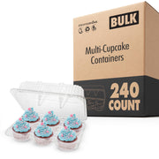 6-Compartment Plastic Cupcake Containers Disposable (240 Count) Clear Container with Connected Dome Lid by Stock Your Home – Jumbo/Large, 8.4 ounces, clear, Model SYH-2336-Case