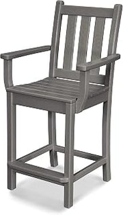 Polywood Traditional Garden Counter Arm Chair in Slate Grey