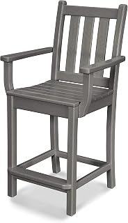 Polywood Traditional Garden Counter Arm Chair in Slate Grey