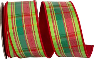 Reliant Ribbon Plaid Jumbo Tradition Deluxe Dupioni Backed Wired Edge Ribbon, Red/Green