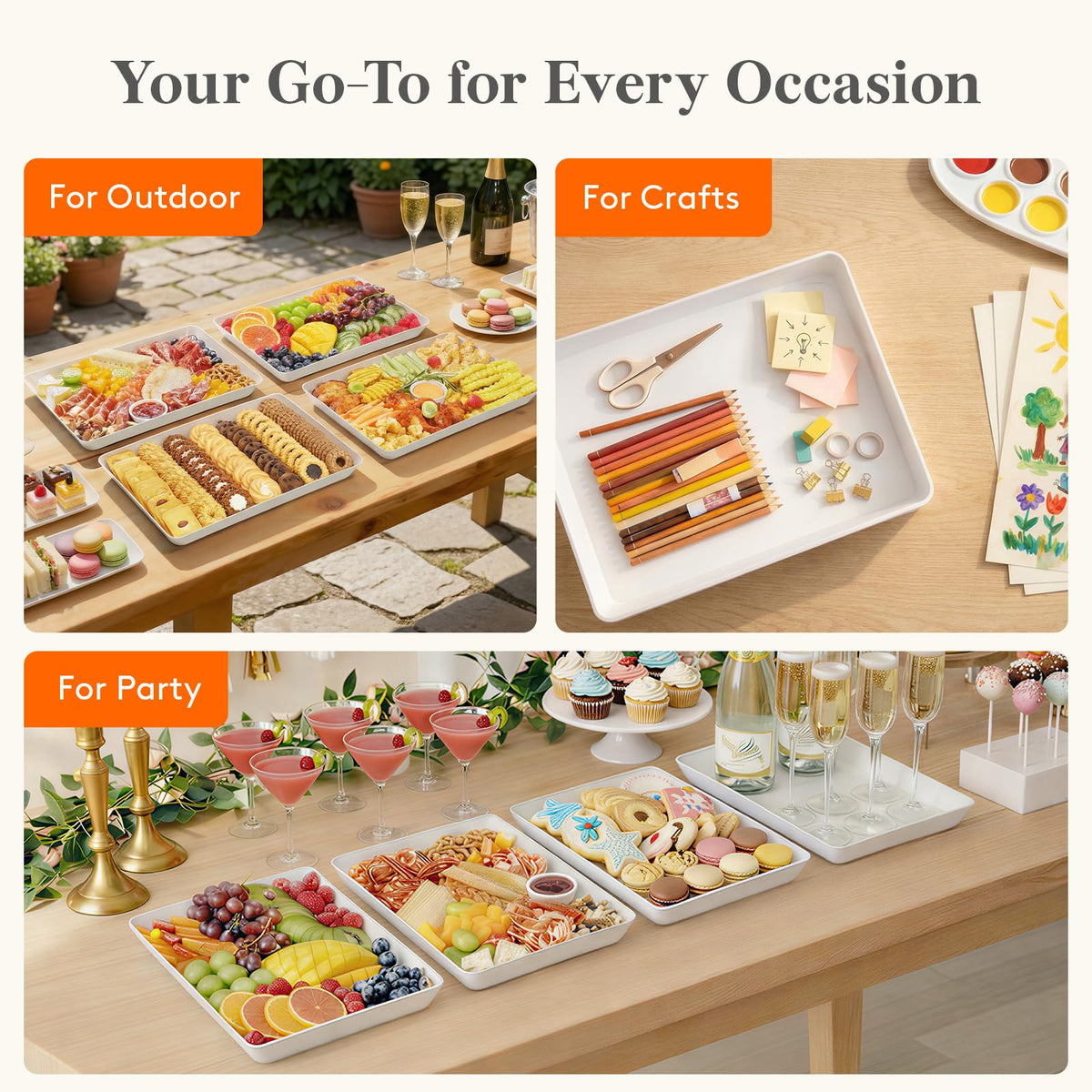 Lifewit Plastic Serving Trays, 16 x 12 Inch, Set of 4, White