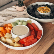 Mora Ceramic Chip and Dip Tray, Large Divided Serving Bowl, Vanilla White