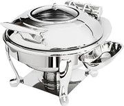 3939GS Crown 4 Qt. Stainless Steel Round Induction Chafer with Freedom Stand and Hinged Glass Dome Cover