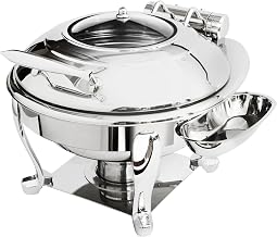3939GS Crown 4 Qt. Stainless Steel Round Induction Chafer with Freedom Stand and Hinged Glass Dome Cover