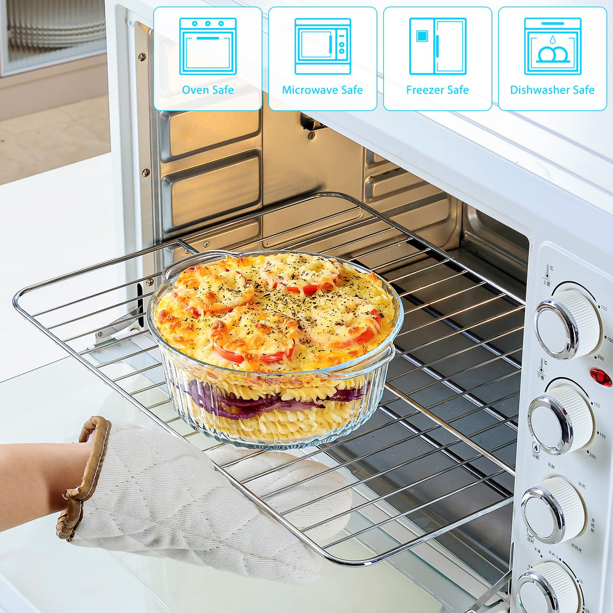 Nutriups Round Glass Casserole, 1.6 Quart with Lid, Ear Handles