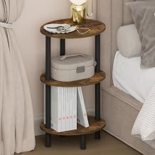 Furinno Turn-N-Tube 3-Tier Oval Night Stand, Toolless Assembly Narrow Nightstand, Modern Side Table, End Table, for Living Room, Bedroom, Amber Pine