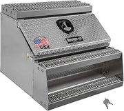 Buyers Products 1705183 Silver Diamond Tread Aluminum Heavy Duty Saddle Step Box, 24 x 28 x 30 Inch, Frame Steps With Built In Side Storage, Locking Die-cast Compression Latch, Semi-Truck Tool Box