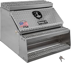 Buyers Products 1705183 Silver Diamond Tread Aluminum Heavy Duty Saddle Step Box, 24 x 28 x 30 Inch, Frame Steps With Built In Side Storage, Locking Die-cast Compression Latch, Semi-Truck Tool Box