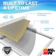 24x24x1 HVAC Furnace Air Filter by K&N – 23.6" x 23.6" x 0.8", Synthetic Polymer (PMMA), Yellow, Model HVC-12424