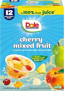 Dole Fruit Bowls Cherry Mixed Fruit in 100% Juice Snacks, 4oz 12 Total Cups, Gluten & Dairy Free, Bulk Lunch Snacks for Kids & Adults