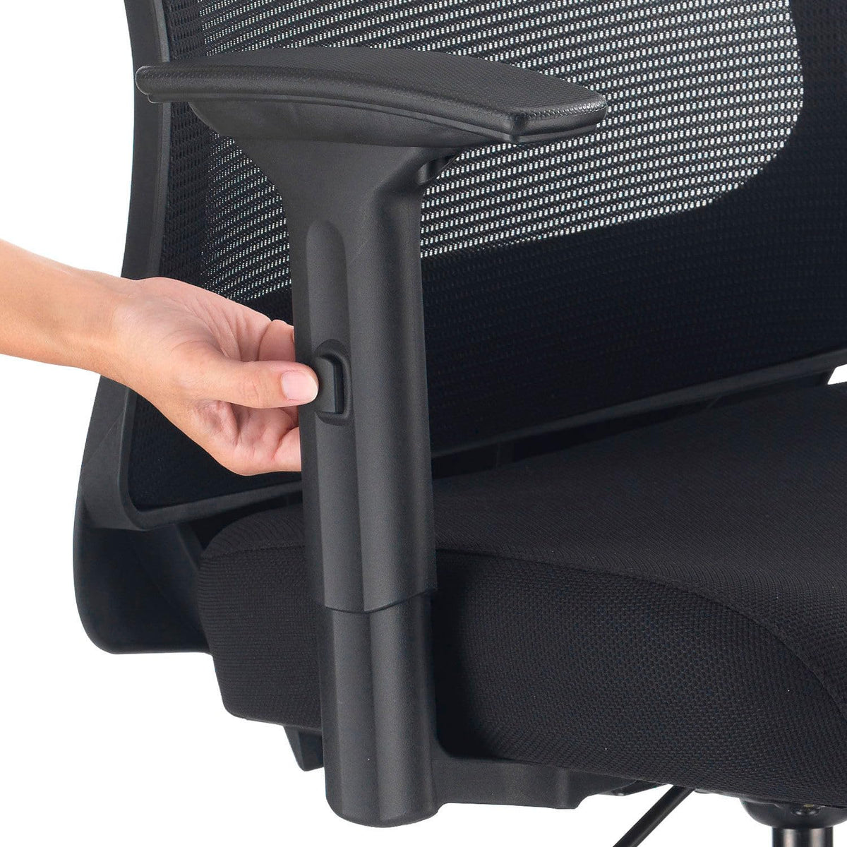 Interion Mesh Back Task Stool with Adjustable Arms by Global Industrial – 20.5"W x 19.5"D x 48.75" to 50.75"H, Textile, Black, Model DR-625F-376BK