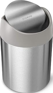 simplehuman Mini Countertop Trash Can, 1.5L / 0.4 Gallon Compact Vanity Trash Can, Balanced Swing Lid, Brushed Stainless Steel