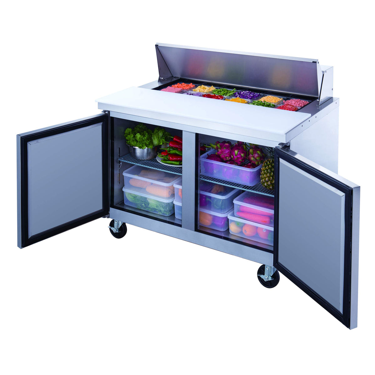 11.4 cu. ft. 2-Door Commercial Food Salad Sandwich Prep Table Refrigerator 48" inch by Dukers – medium, 11.47 cubic_feet, Stainless Steel, Model DSP48-12-S2