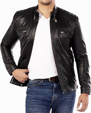 Jild Signature Diamond Style Lambskin Leather Jacket Men - Premium Leather Café Racer Vintage Look Motorcycle Jacket Men