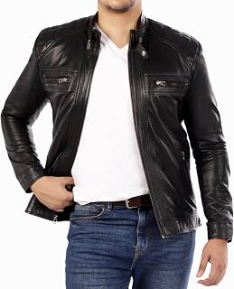 Jild Signature Diamond Style Lambskin Leather Jacket Men - Premium Leather Café Racer Vintage Look Motorcycle Jacket Men