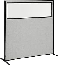 Global Industrial 60-1/4"W x 60" H Freestanding Office Partition Panel with Partial Window, Gray