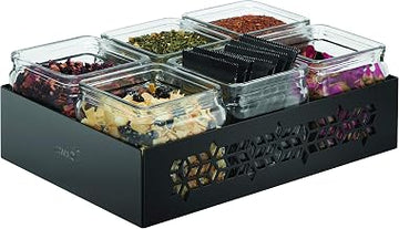 Rosseto SM315 Mosaic 6 Glass Jars Black Matte Holder, 1 Ea