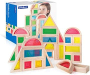 Guidecraft Rainbow Blocks Set - 30 Pcs. Kids Learning & Educational Toys, Stacking Blocks, Multi-Colored Block Play Set for Toddlers