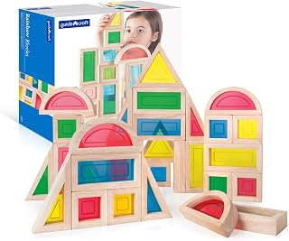 Guidecraft Rainbow Blocks Set - 30 Pcs. Kids Learning & Educational Toys, Stacking Blocks, Multi-Colored Block Play Set for Toddlers