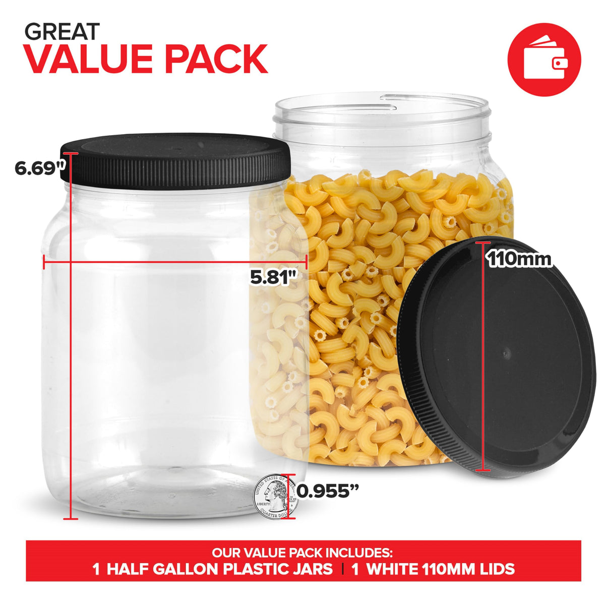 Stock Your Home 0.5 Gallon / 2.0 / Black Food Jars & Canisters