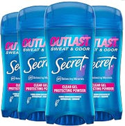 Secret Outlast Antiperspirant Deodorant for Women, 72hr Sweat & Odor Protection, PH Balancing Minerals, Clear Gel, Protecting Powder Scent, 2.6 oz (Pack of 4)