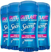 Secret Outlast Antiperspirant Deodorant for Women, 72hr Sweat & Odor Protection, PH Balancing Minerals, Clear Gel, Protecting Powder Scent, 2.6 oz (Pack of 4)