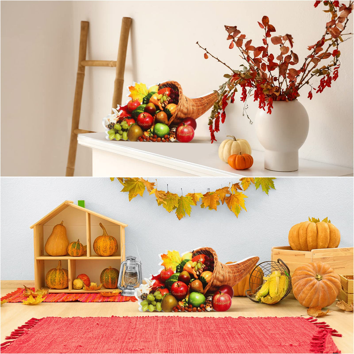 Amyhill Thanksgiving Cornucopia Centerpiece, Wood Fruit Design, 13.39 x 5.12 Inch