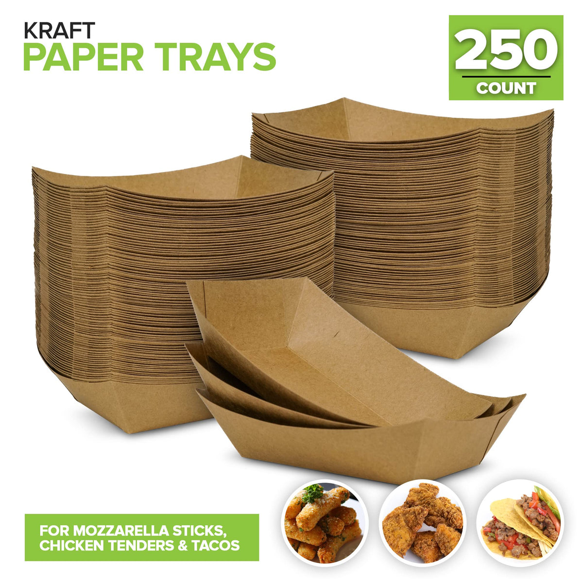 [250 Pack] Medium Disposable Brown Kraft Paper Food Trays by Stock Your Home – 1 lb, Paperboard, Kraft Brown, Pack of 250, Model 2160