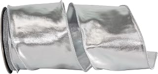 Reliant Ribbon Mirror Fantasy Metallic Deluxe Two Sided Wired Edge, Silver, 4 Inch, 10 Yards
