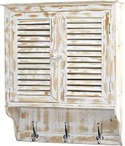 Nearly Natural 32in. White Washed Wall Cabinet with Hooks